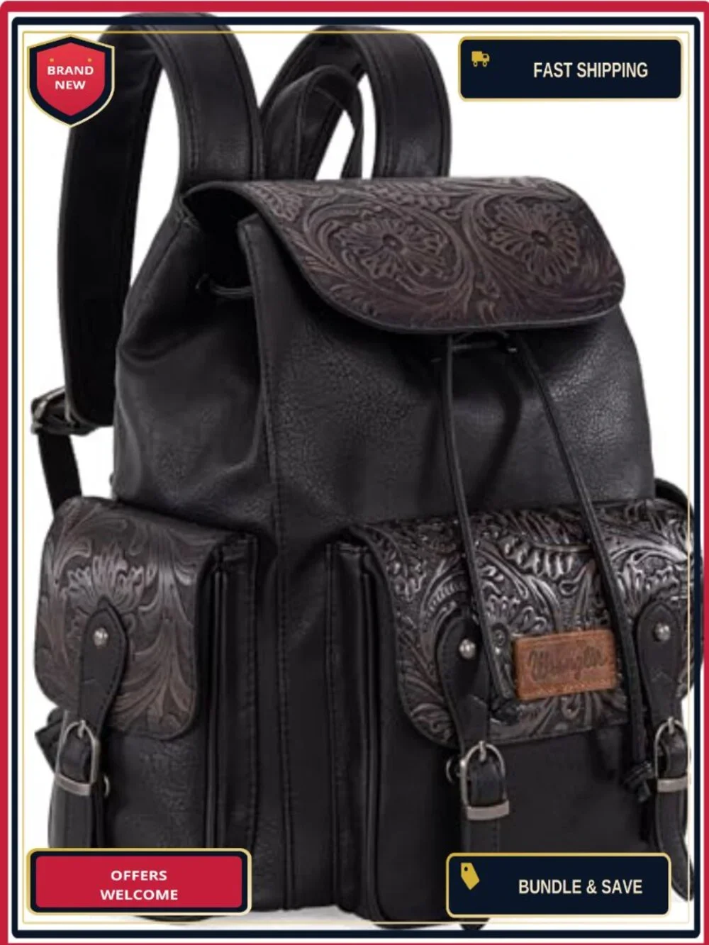 Western Floral Tooled Backpack Purse for Women - Faux Leather Laptop Travel Bag